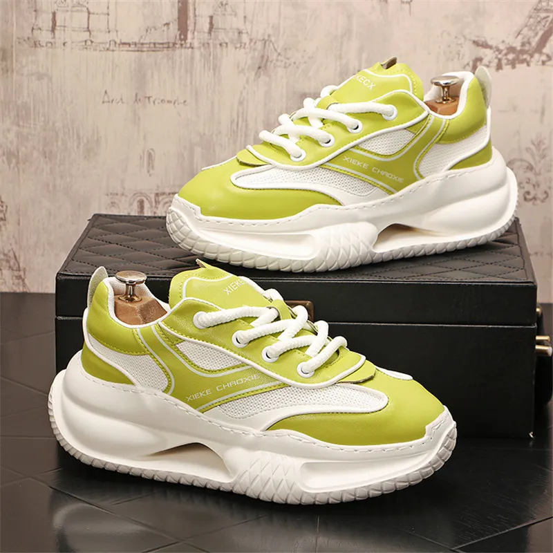 Nouveau design Sneaker Chunky pour hommes Chaussures de planche Fashion Cuir Cuir Breathable Platform Chaussures
