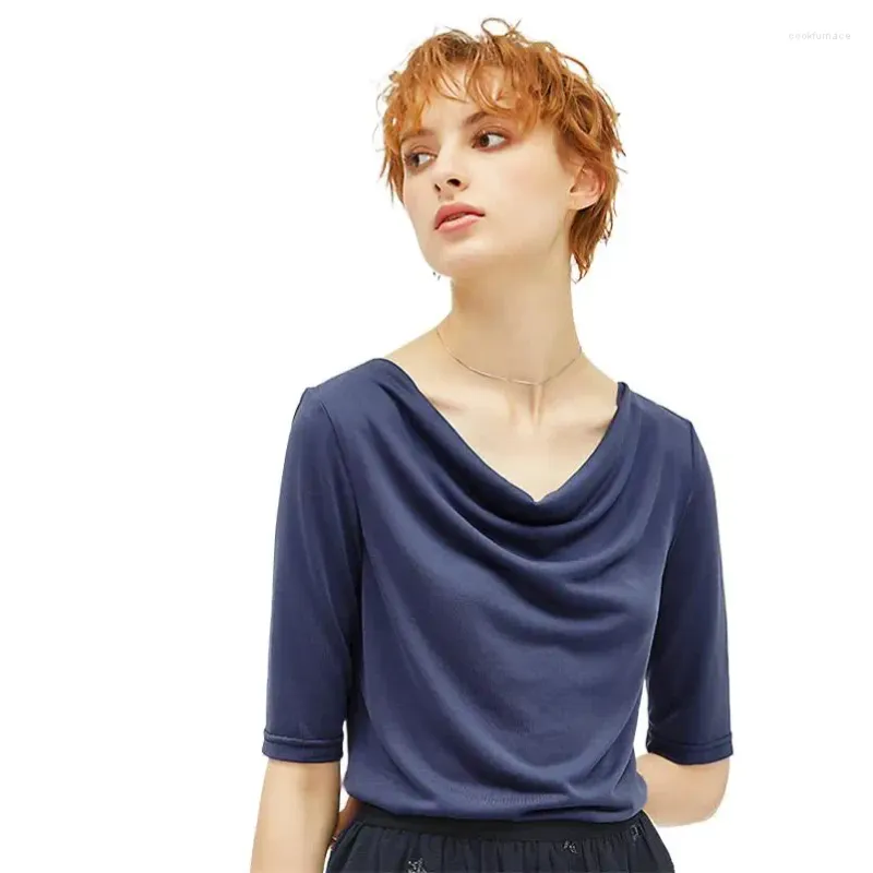 Kvinnors blusar Kvinnor Summer Thin Cotton Shirts Half hylsa Swing Collar Elegant Tops Office Lady Work T-shirts Female Clothing 2024