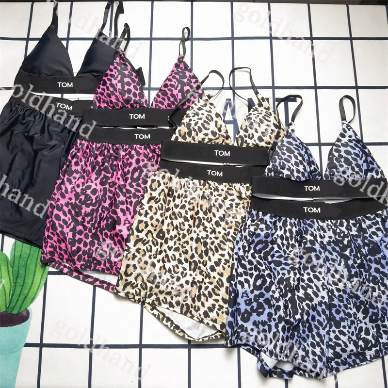 Letra de luxo biquínis sutiã conjunta feminino designer praia roupas de banho sexy shatim swimsuit leopardo sutiã impresso