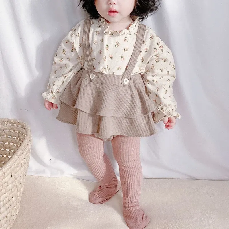 Ställer in nya Vintage Baby Girl Clothes Spring Autumn Linen Bomull Floral Blacks, Romper, Dress Newborn Baby Girls Clothes Outfits#069