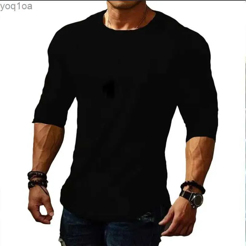 Camisetas masculinas 2023 Cross Border New Mens Top Four Seasons T-shirt de cor sólida de manga longa para MENL2404