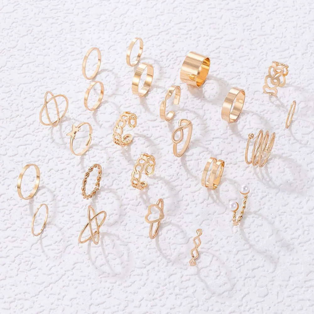 Instagram cool stil smycken guld vanlig personlig enkel geometri multi bit staplad ring
