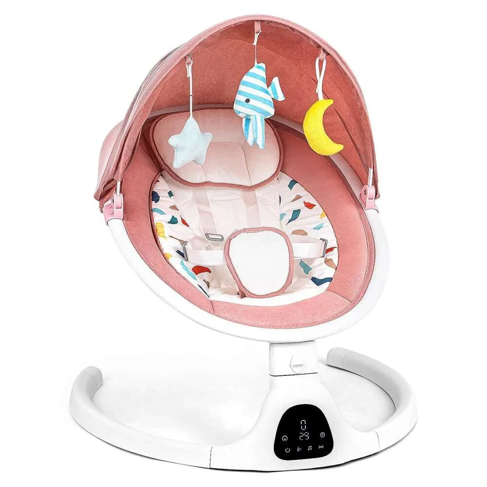 Bärbar rosa baby gunga med fjärrkontroll, 5 hastigheter, 5 -punkts sele - spädbarn och nyfödd baby gunga för lugnande och komfort