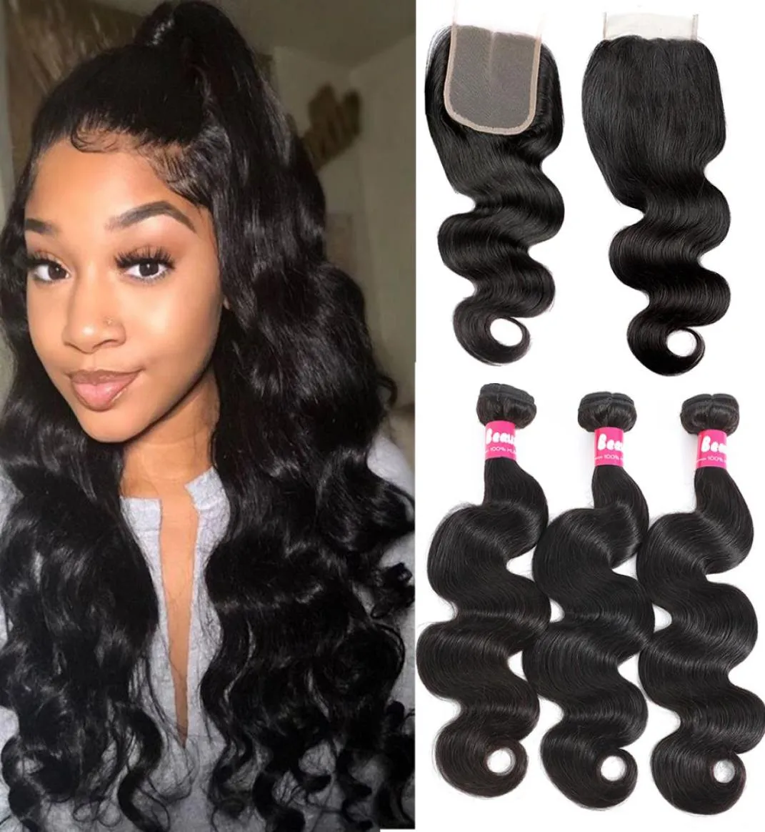 Body Wave Hair Bundls с закрытием бразильские человеческие волосы девственные волосы с кружевным закрытием 4x4 Lace1132935