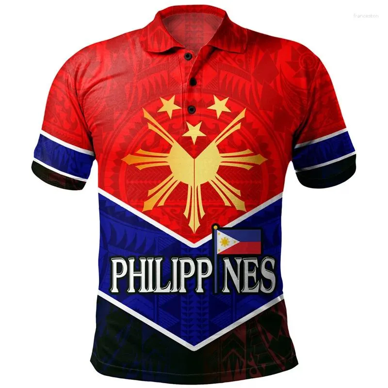 Men's Polos Philippines Flag Map Polo Shirts For Men 3D Printed Button Shirt Casual Loose Short Sleeve Summer Hawaiian Tops Street Tees