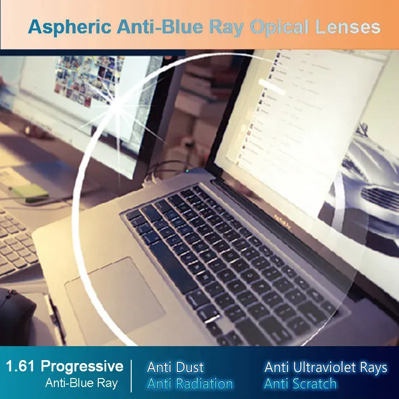 Filtrar Hotony AntiBlue Ray Lens 1.61 Free Form Progressive Recept Optical Lens Glasses Beyond UV Lens för ögonskydd