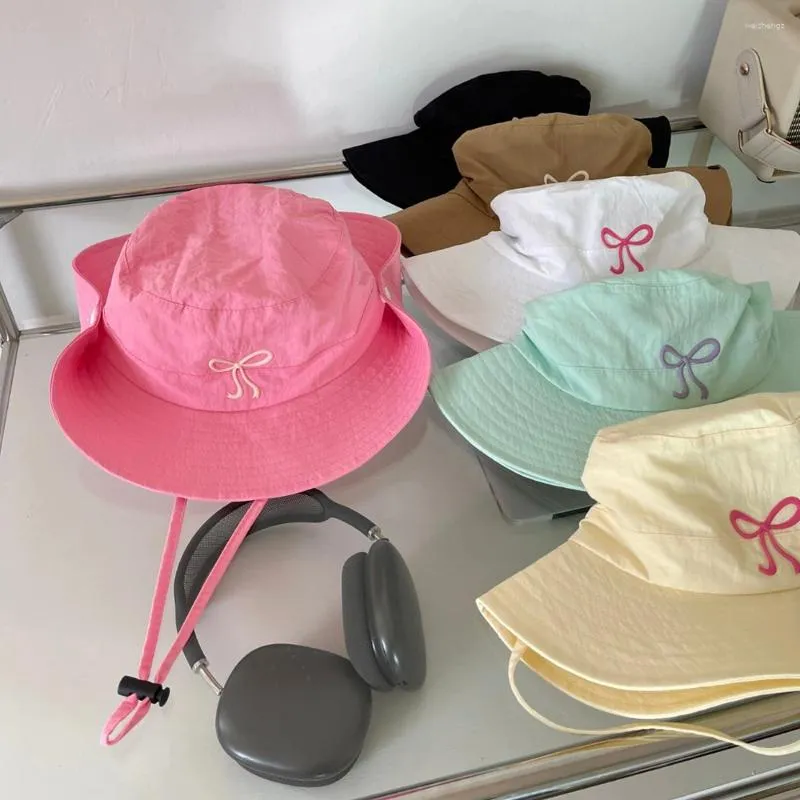 Berretti Ins Cute Pink Bow Cint Cancini per donne nel 2024 Summer Corean Corea Campeggio solare Suncreen Sessicamento rapido Cappuccetti da pesca da pesca uomini