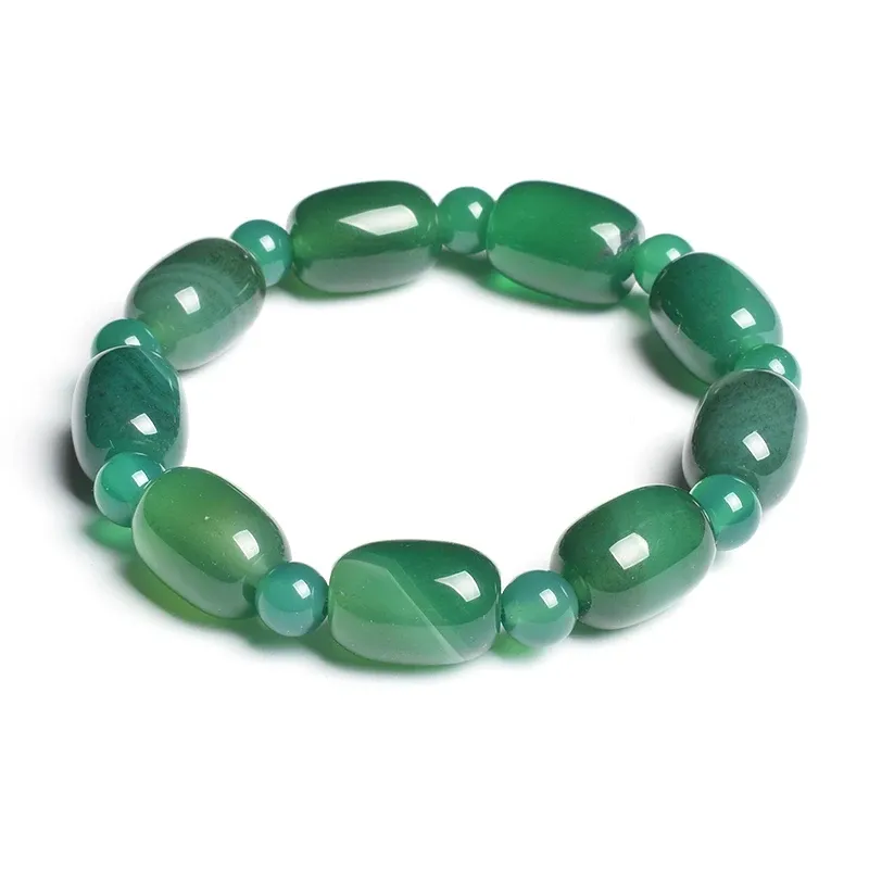 Strands Natural Stone Beads Green Agates Charm Bracelets For Women Fashion Drum Barrel Shape Carnelian Bangles Female Summer Wristband