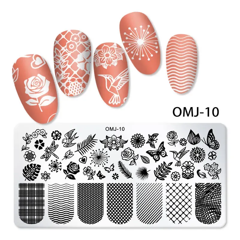 Art 1PCS Nail Stamping Plates Geomeric Flower Nail Art Printing Template Stainless Steel 12 Colors Beauty Nail Art Stencil Tools