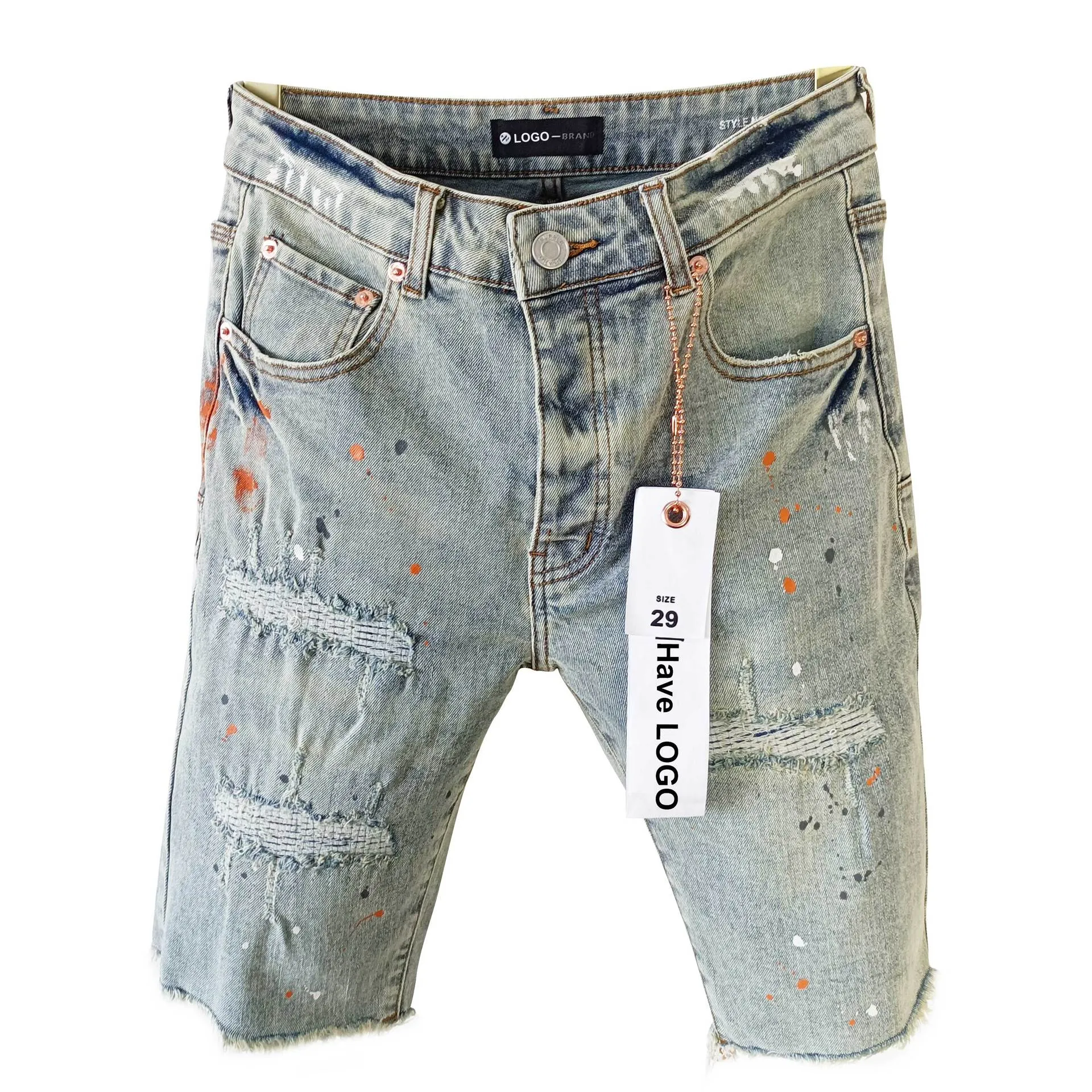 Casual Summer Mens Blue Jean Designer Denim Shorts Pocket raka hål Night Club Man Patch Rip Short Jeans Purple