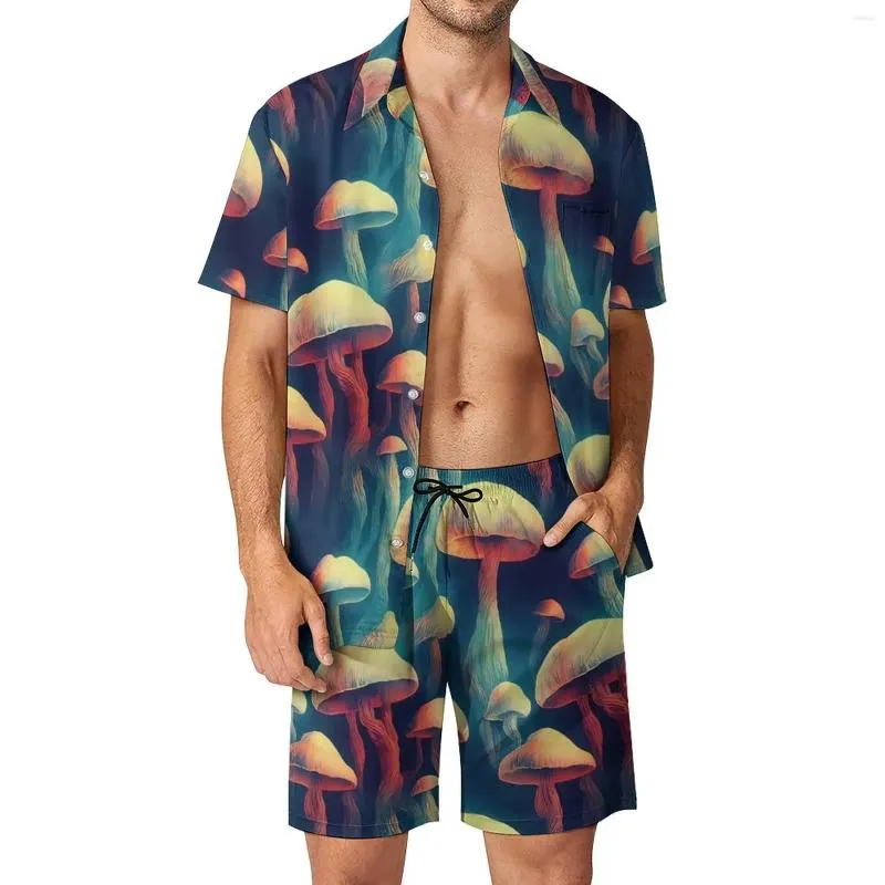 Menina de pilotos masculinos Mushrooms Homens Desengetes de cogumelo de camisa casual de cogumelos shorts de praia havaiana roupas personalizadas roupas de duas peças roupas de duas peças