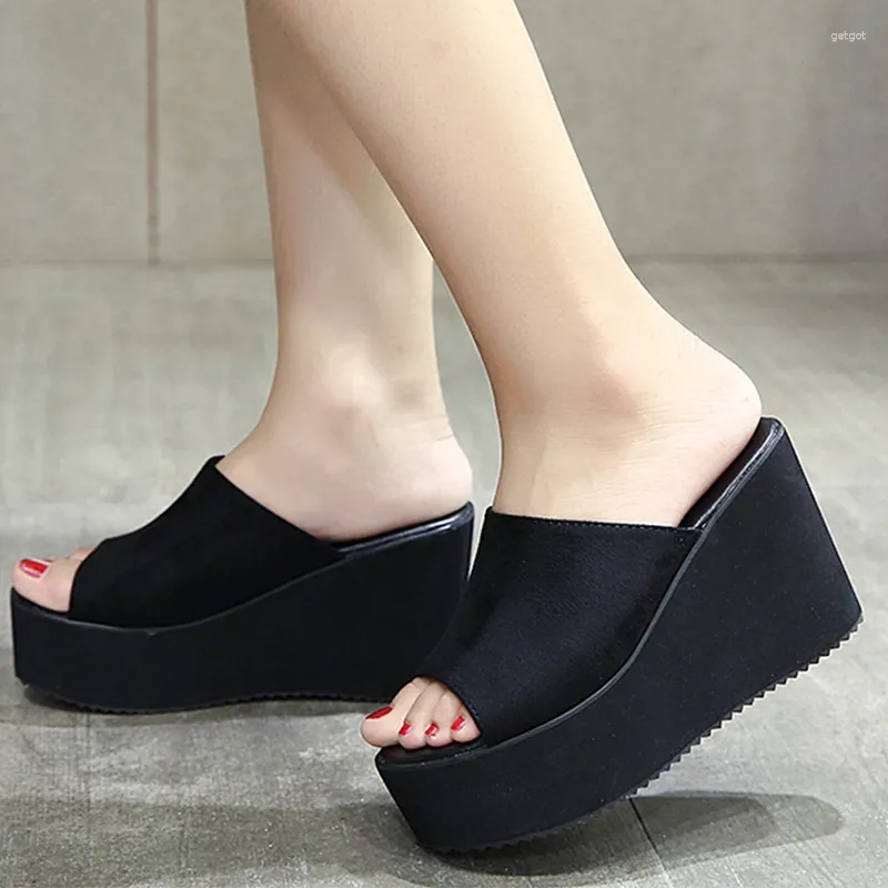 Slippers Summer Slip On Women Wedges Sandals Platform High Heels Fashion Open Toe Fish Mouth Ladies Casual Shoes Comfortable
