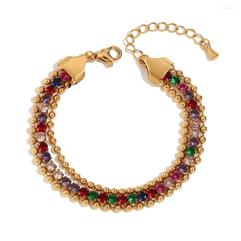 Strand Mamacitaslay Luxury Tre strati colorato di strass per perle in acciaio inossidabile Braccialetti Woman 2024 18k Gioielli quotidiani oro.