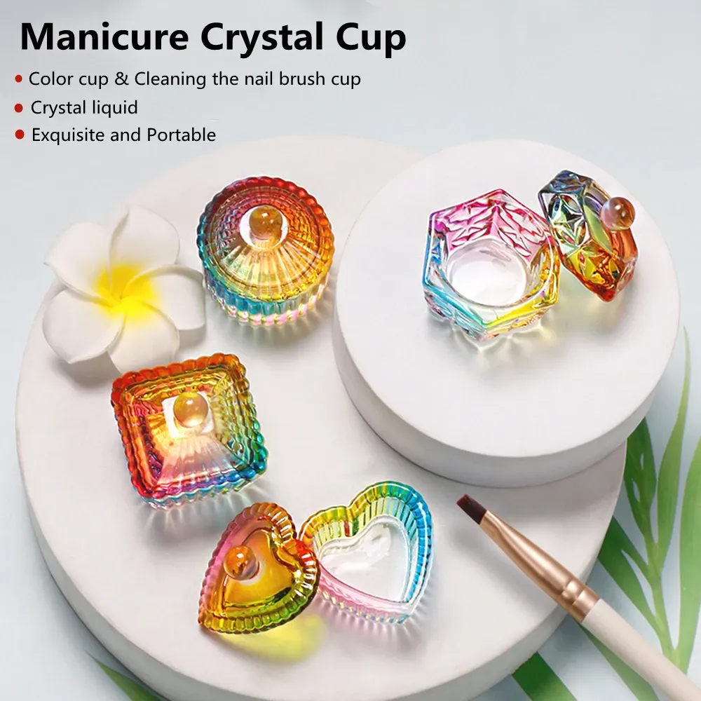 Liquids 1PC Crystal Glass Shape Nail Cup Acrylic Powder Liquid Colorful Crystal Glass Dish Bowl Holder Container Equipment Nail Tool