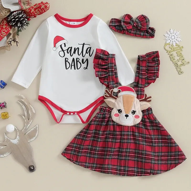 Устанавливает Mababy 018M Рождество новорожденная детская девочка, набор одежды для рождественского костюма наряд с длинным рукавом оленя Skrits платье платье на голову