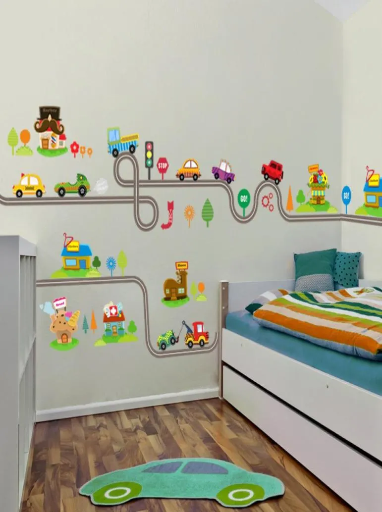 Cartoon Cars Highway Track Wall Stickers for Kids Rooms Sticker Children039s Play Room Bedroom Decor Wall Art Decals9116741