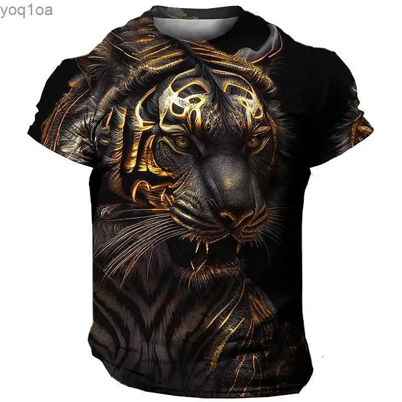 T-shirty męskie duże męskie T-shirt 3D Tiger Print Tees Tops Summer Casual Mens Animal Wzory T-SHIRT Szybka sucha moda odzież2404