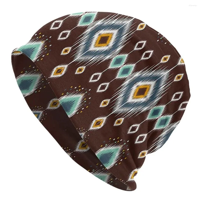 Boinas geométricas oriental ikat patrón étnico africano unisex bonnón delgado hip hop Skullies para hombres mujeres