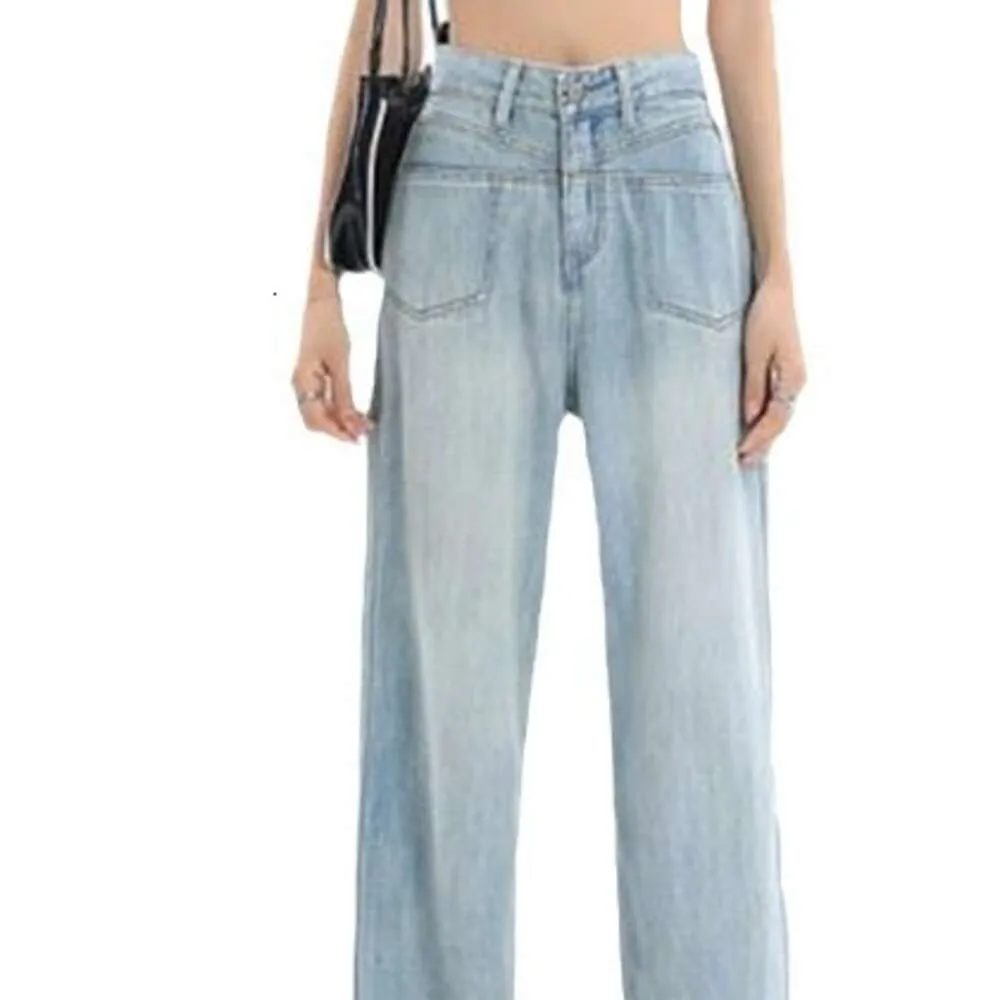 Jeans Womens Summer Thin 2024 Ny liten Tall midja rak ben Casual Wide Leg Pants