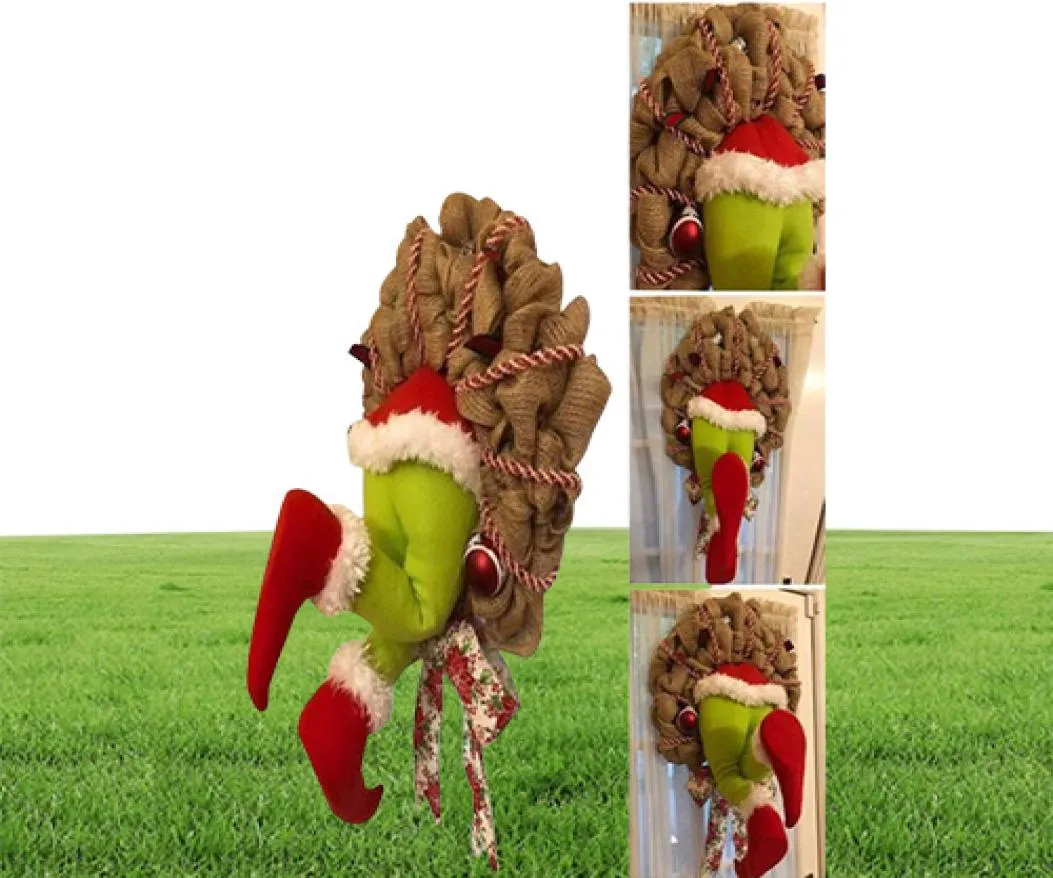 Thief Christmas Garland Decorations Grinch Stole Christmas Burlap Wreath Garland Rolig gåva till barn Friends Home Decor4061045