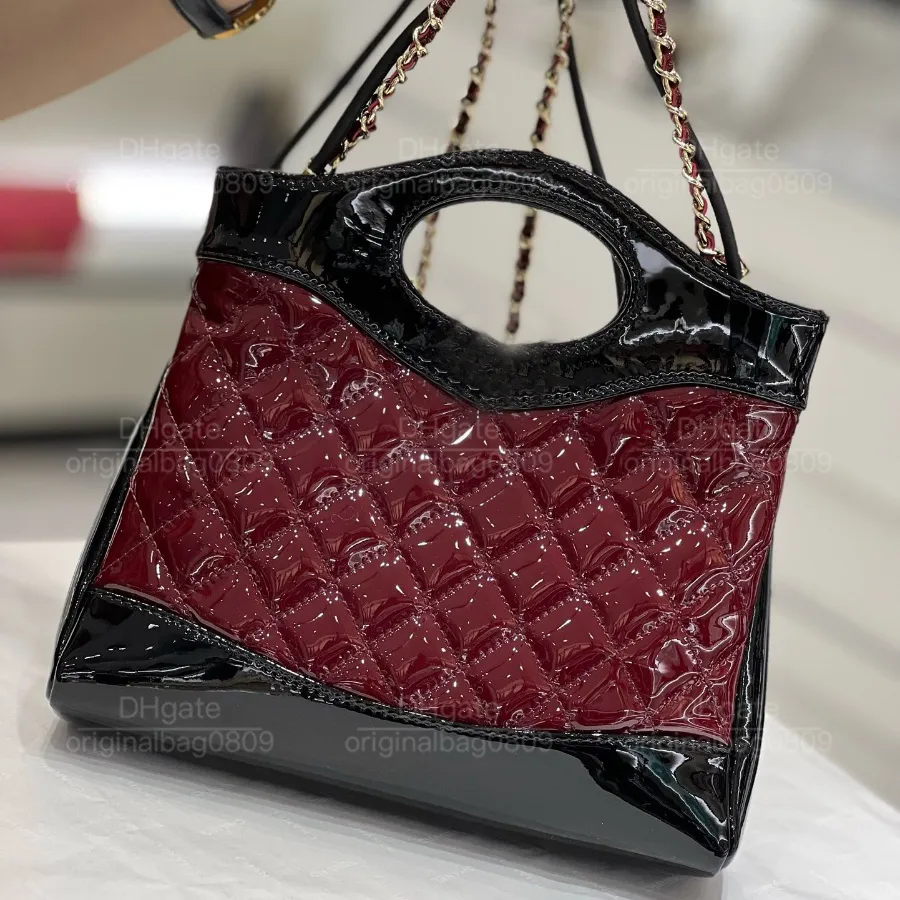 12a 1:1 Top Mirror Quality Designer Shoulder Bags 22cm Black With Wine Red Patent Leather And Diamond Texture Creative Design Women's Luxury Handbag And Original Box