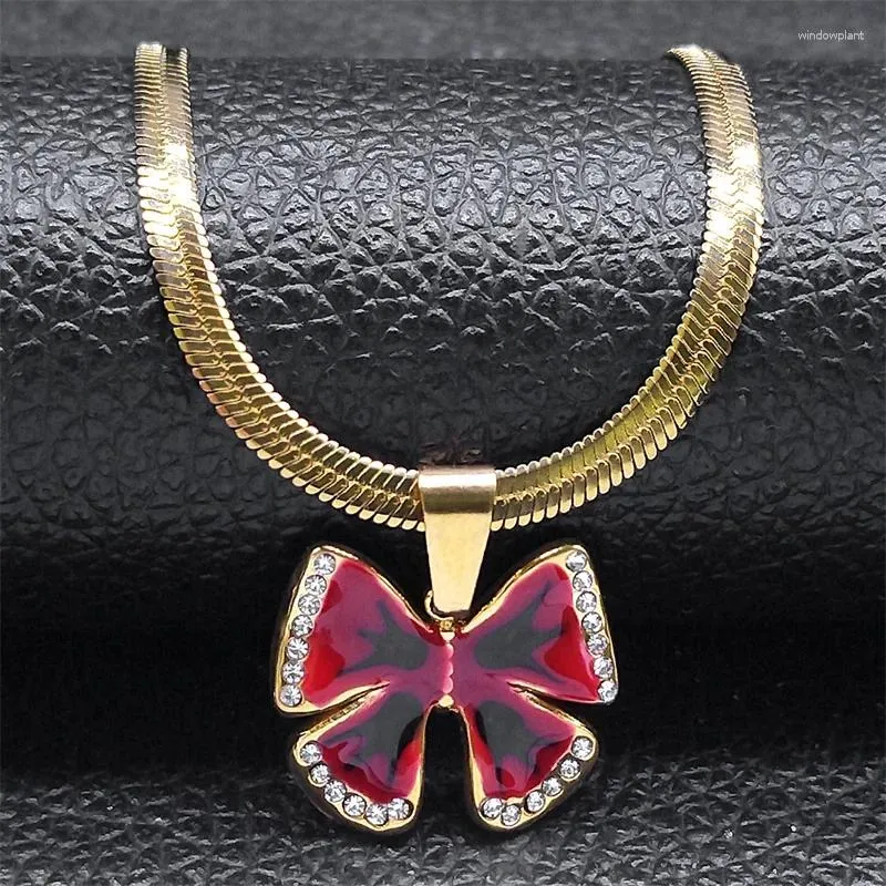 Pendant Necklaces Goth Butterfly Red Black Necklace For Women Rhinestone Stainless Steel Gold Color Chain Jewelry Collier Femme NZZZ396S01