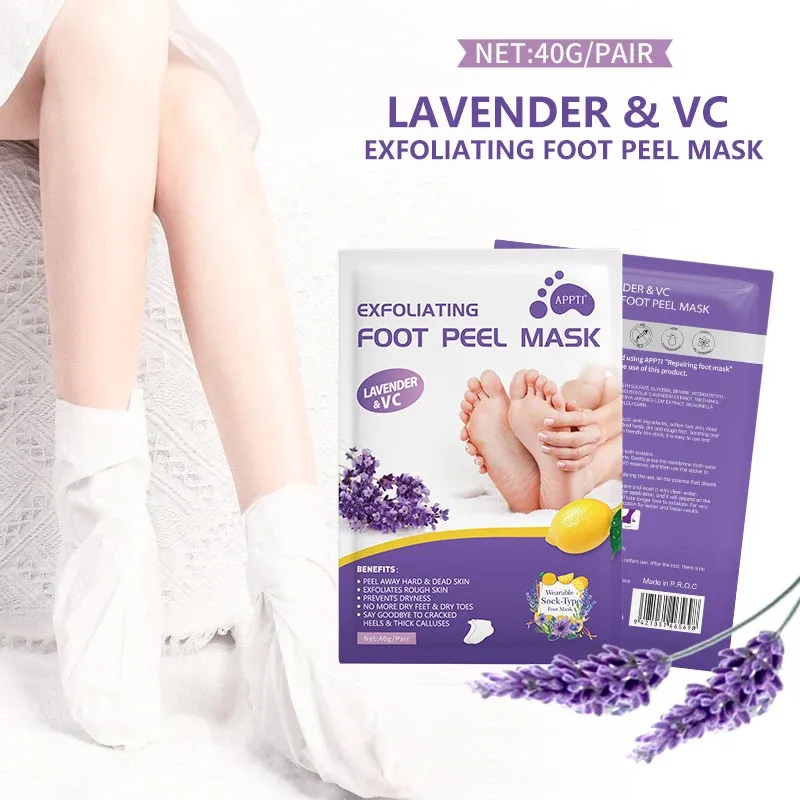 Feet Lavender & VC Foot Peeling Mask Exfoliating Heels Calluses Remove Foot Patches Dead Skin Remover Pedicure Socks Foot Care 1Pair