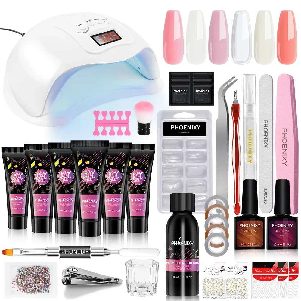 Zestawy Profesjonalny pełny zestaw manicure żel UV z lampą na paznokci 48W 4/6/9 Kolory Poly Nail Gel Szybkie przedłużenie Zestaw Narzędzia do paznokci Zestaw narzędzia