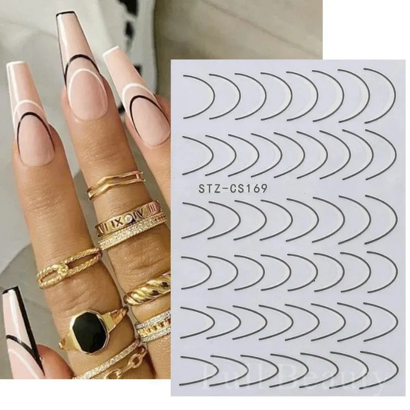 2024 3D Simple Lines Nail Stickers Rose Gold Metal Stripe Letters Decals Curve Gel Nails Art Sliders Polish Manicure Decorfor Metallic Nail Stickers