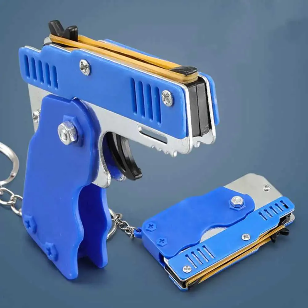 Gun Toys Mini Toy Metal Gun z gumową pasmo zabawne pistolet klucz urok wisiorek dzieci urodziny