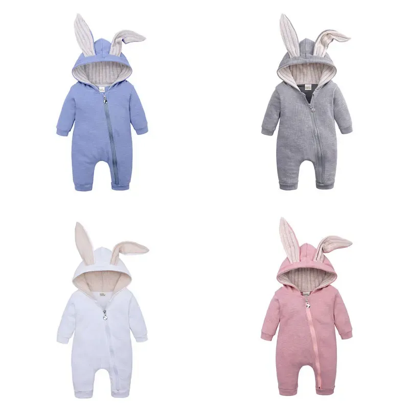 Einszene Baby Mädchen Kaninchen Ohr Strampler Junge Jumpsuit Säugling Outfits Kinder Zip warm warm 3D-Hasen Langarm Kleidung Kinder Kaninchen insgesamt