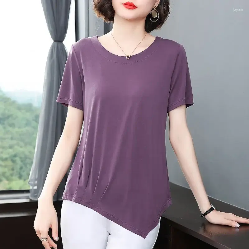 女性用Tシャツ2024夏の特大のセクシーなレトロなレトロなレトロな色の韓国スタイルTシャツ女性用オフィスレディOネック半袖Y2Kトップ
