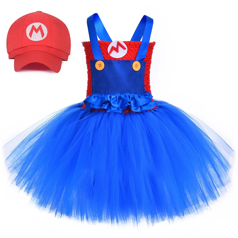 Shirts Anime Super Bros Costume for Kids Halloween Party Dresses Luigi Brothers Cosplay Clothes Girls Fancy Tutu Dress Children Vestido