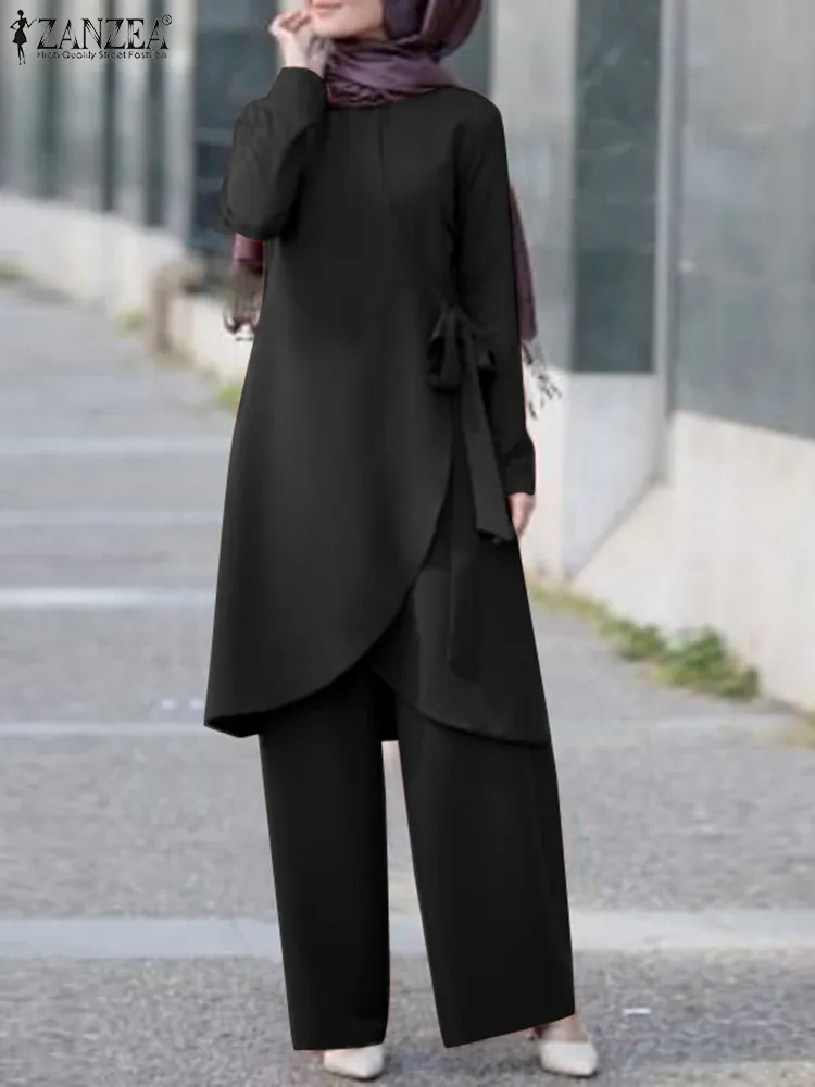 Abbigliamento 2023 Zanzea Fashion Caspetta casual Pantaloni per camicetta per due pezzi Set outizzati di tuta per abbigliamento islamico Donne musulmane set