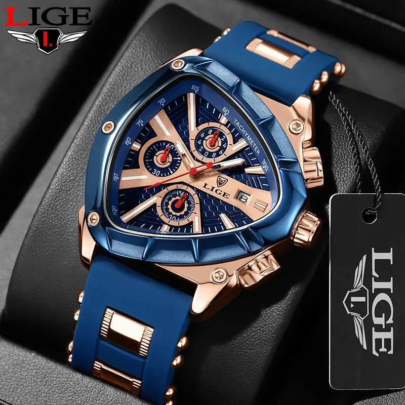 Polshorloges Lige Fashion Men Watch Triangle Chronograph Militaire polshorloge Sport Army Mens Watches Luxe waterdichte kwarts Clock Man Reloj 240423