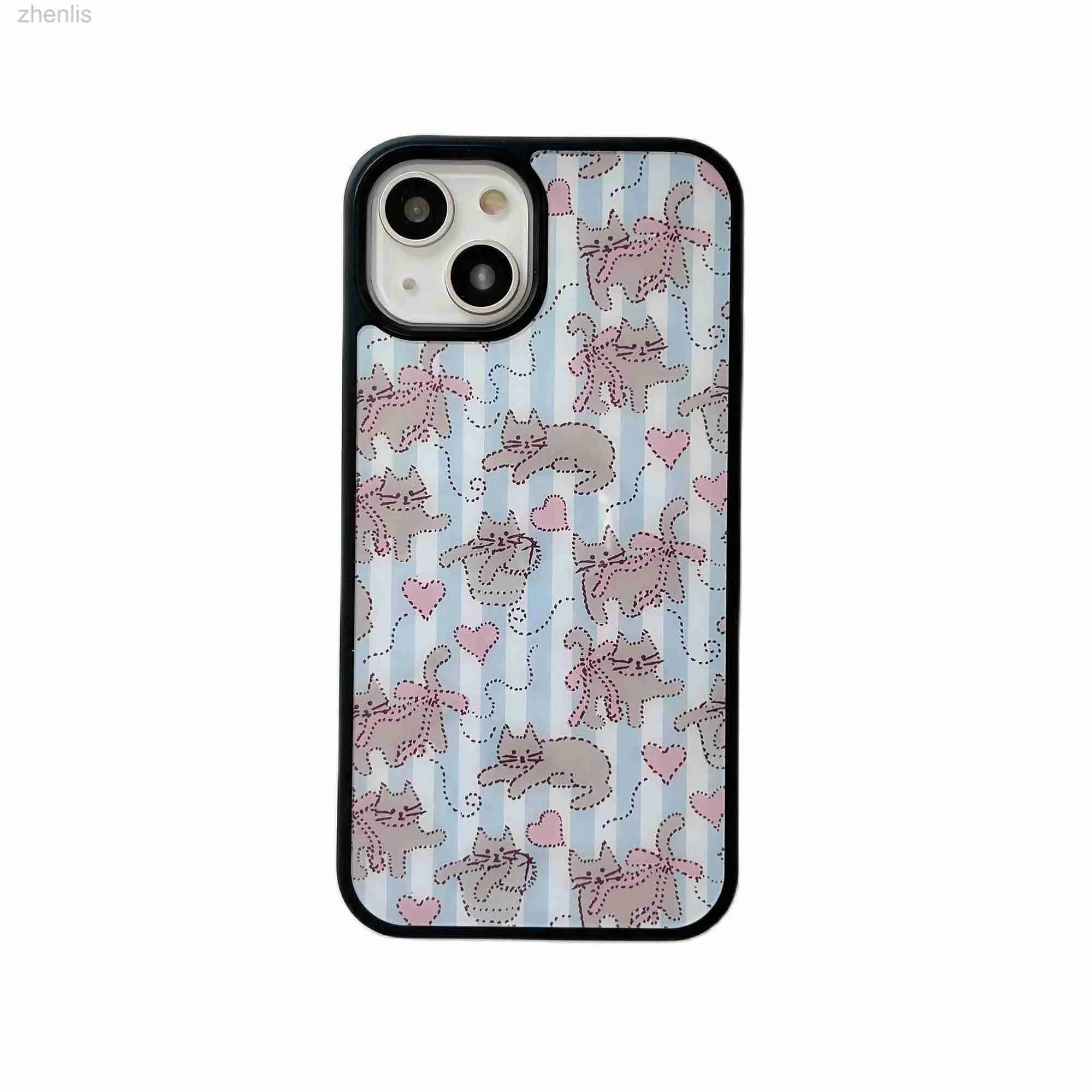 Mobiltelefonhüllen Cartoon Stripes Schöne Kitties Frame -Schutz Süßes Hülle für iPhone 15 14 13 Pro Max Back Telefonabdeckung für 12 11 Pro Max Capa D240424