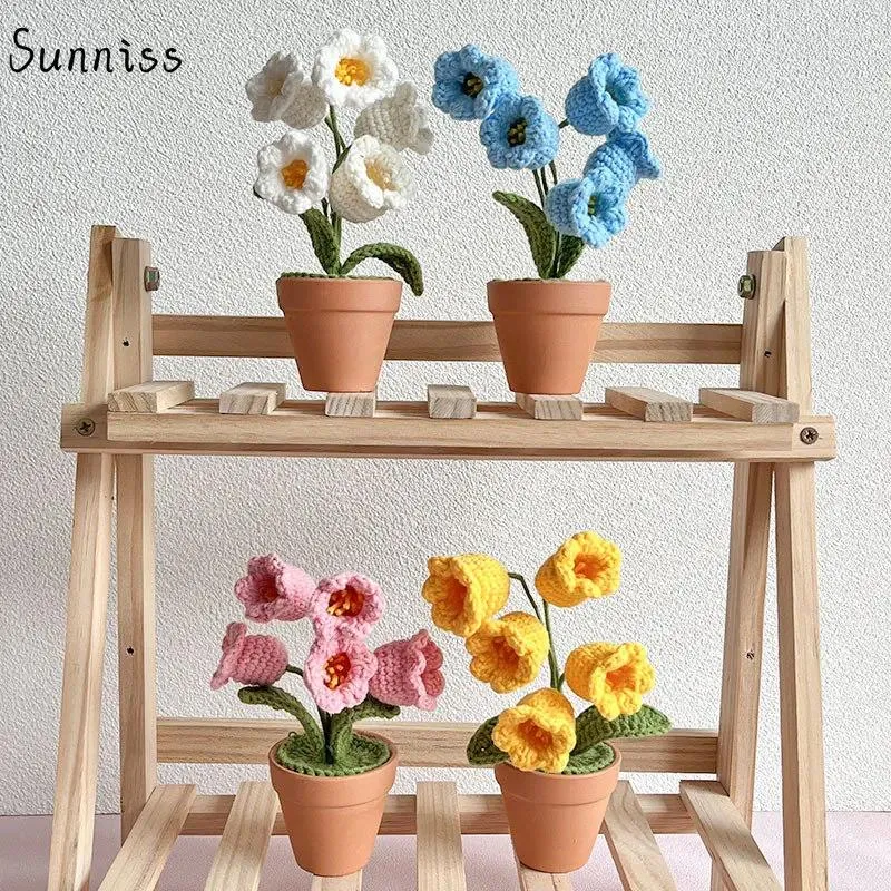 Decorative Flowers Knitting Flower Pots Succulents Potted Wedding Decoration Hand-woven Home Table Decorate Knitted Bonsai Festival Gifts