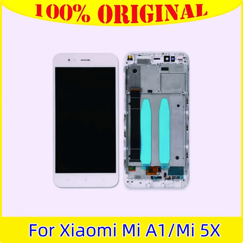 Skärmar 100%test för Xiaomi Mi A1 LCD -skärm+pekskärm digitizer -montering för Xiaomi Mia1 Mi 5x MI5X MDG2 MDI2 Display med ram