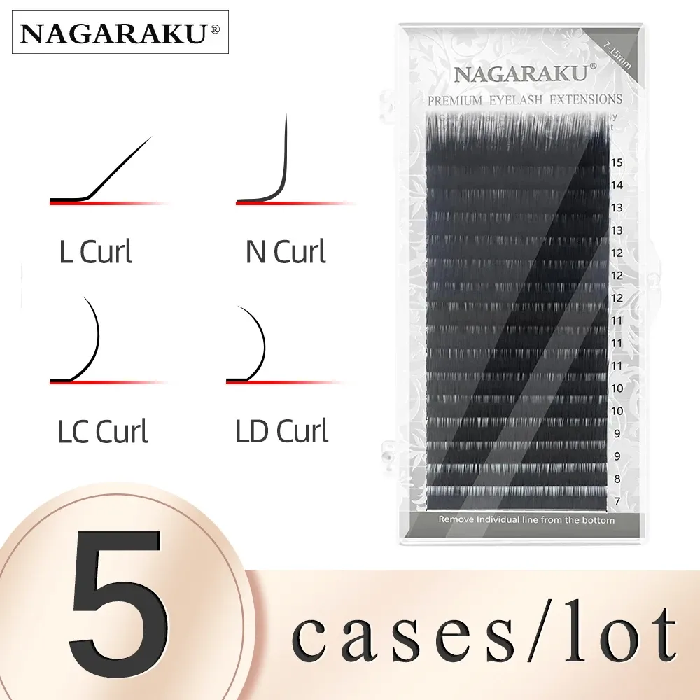 Eyelashes NAGARAKU 5 Cases/Lot N L LC LD Special Curl Eyelash Extension Individual Eyelashes Makeup Super Soft Natural Eyelashes