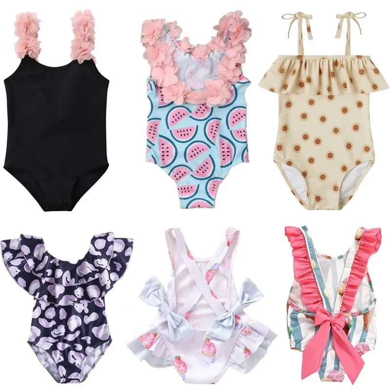 Swimsuit One Piece Baby Girls Backless Flower Bikini Bage Holiday Holiday Bathing Bathing Children Kids 1 2 3 4 5 Year Swimswear 240409