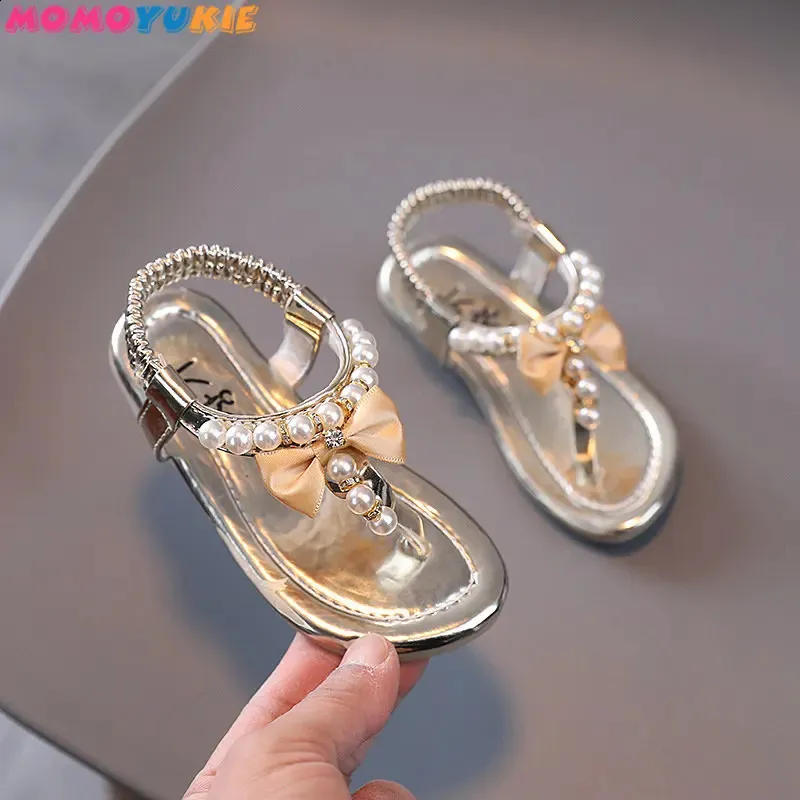 Summer Girls Shoes Bead Flats Fling Princess Shoes Baby Dance Shoes Kids Sandals Children Wedding Shoes Pink 240411