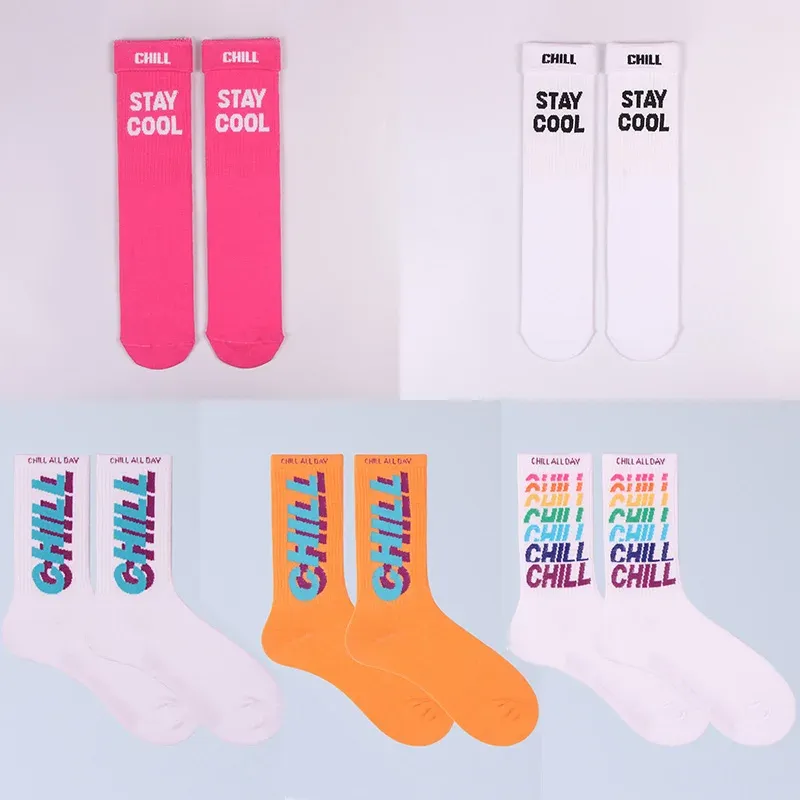 Socks 3 Pairs Stay Cool Chill Letters Hip Hop Haruku Pink Men's Socks Skateboard Orange Cotton Colorful Letter Long Women Sock