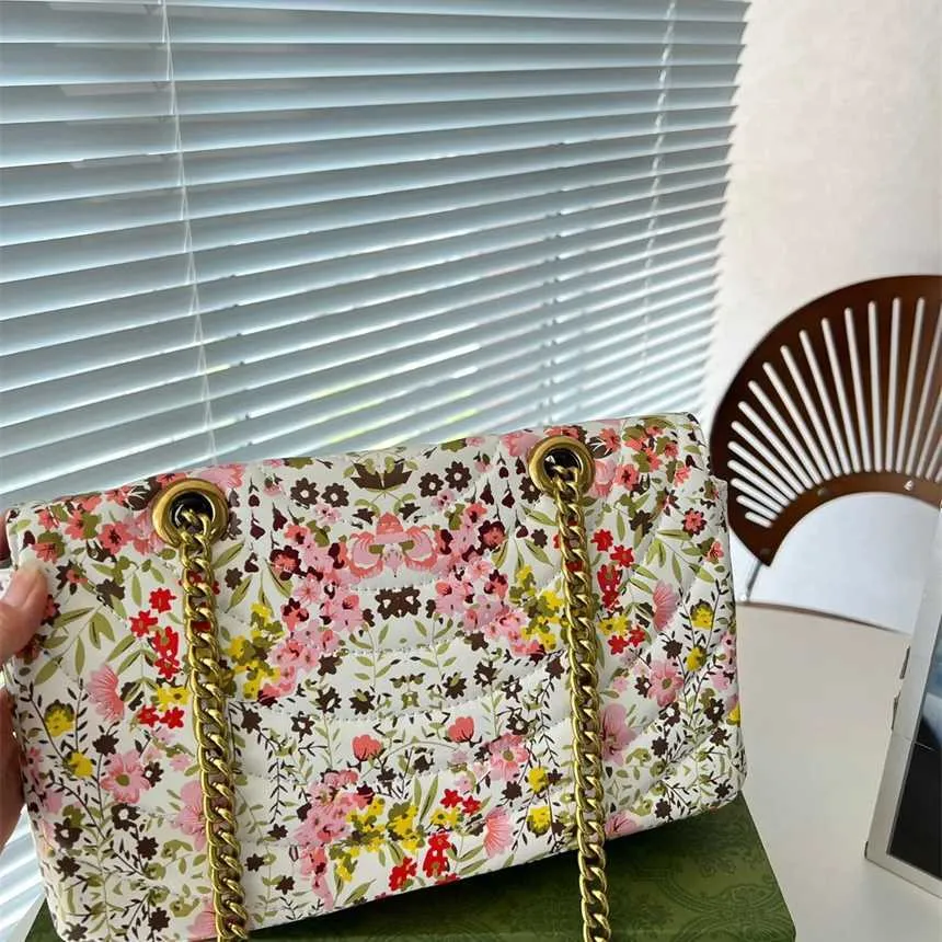 Gouden ketting dames modeontwerper tas bloemenprint schouder crossbody tassen dubbele gletter designer veelzijdige messenger tas portemonnee 231215