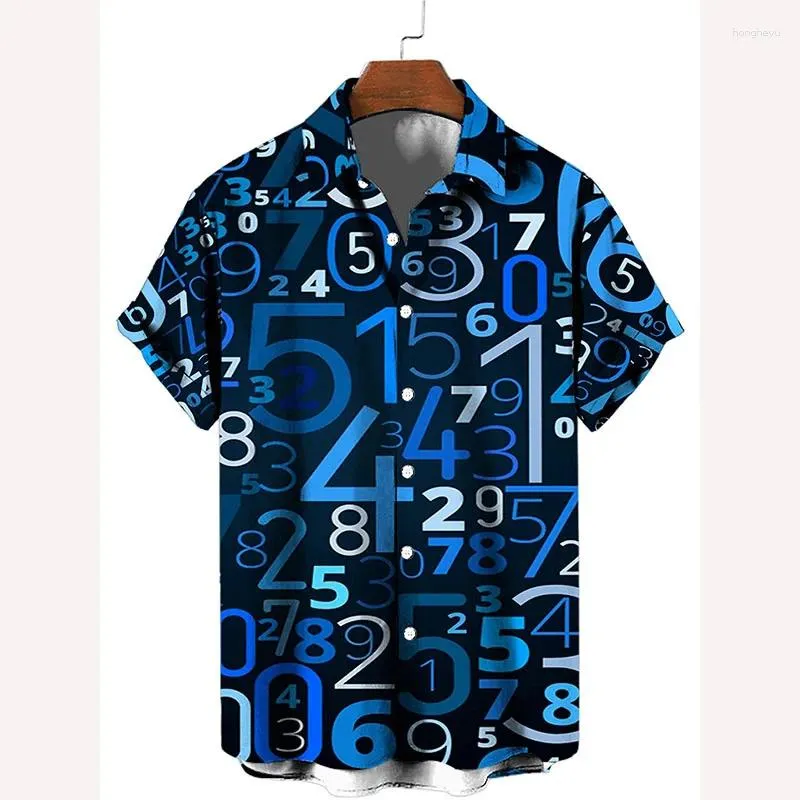 Men's Casual Shirts 3d Print Arabic Numerals Hawaiian Shirt Men Women Fashion Short Sleeve Street Summer Tops Personality Kids