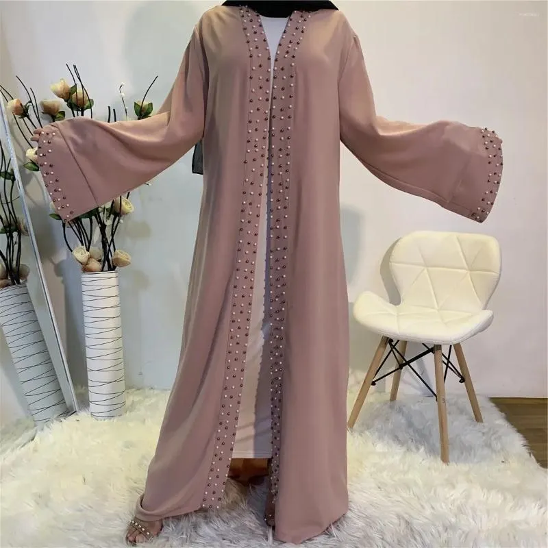 Etniska kläder muslimska kofta abayas snörning klänningar för kvinnor vanligt pärlast öppna abaya kläder casual robe femme caftan islam