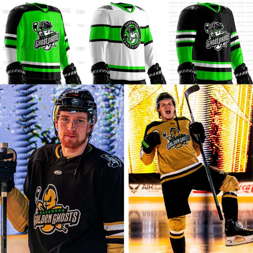 Jam Savannah Ghost Pirates Golden Jerseys Hockey Jersey Men Women ، Treasable and Mostmy ، مثالي ليوم اللعبة