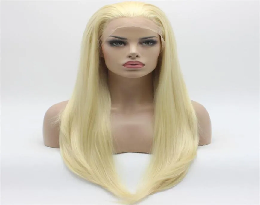 Iwona Cheveux droits Long Light Blonde Wig 2613 Half Hand Tied Tile résistant à la chaleur Synthétique dentelle Front Pergée 3910702