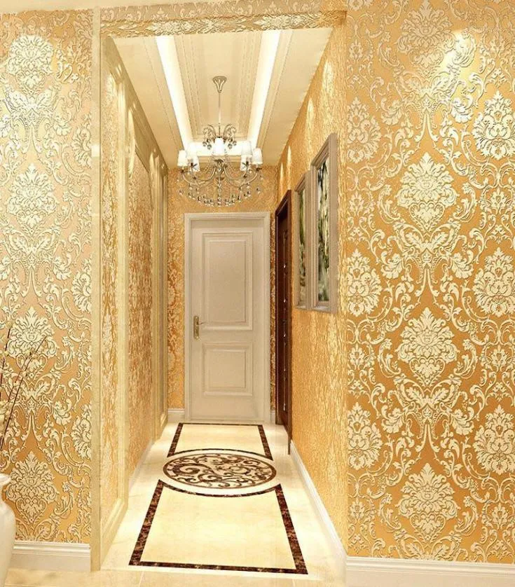 Carta da parati in rilievo 3D dorato per rotolo di casa classico floreale argento floreale muro di carta da letto tv Sfondo decorativo 7014392