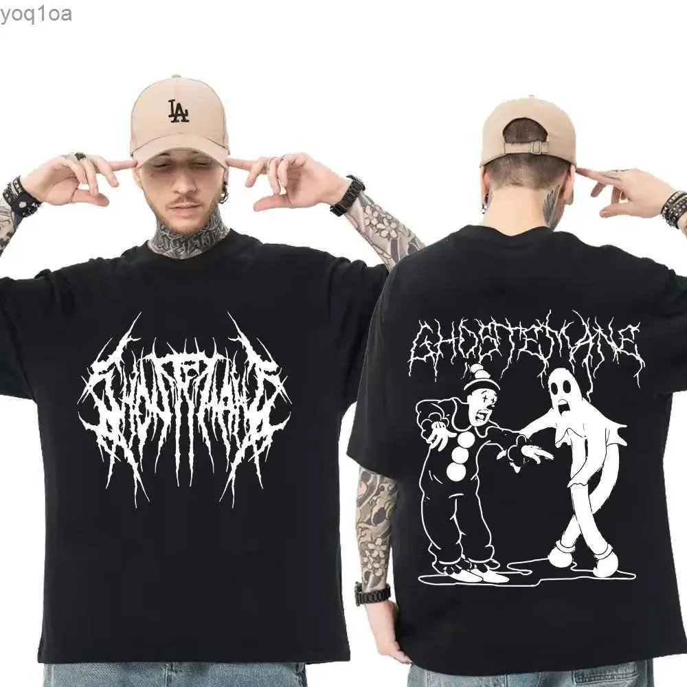 Мужские футболки Ghostemane Двусторонняя футболка для печати Мужчины Женщины 100% хлопковая мода хип-хоп металлическая готическая рок