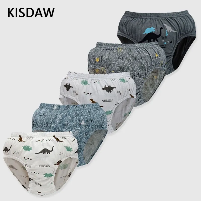 Underkläder 5st/Lot Boys Cotton Boxer Briefs Söta dinosaurie Tecknad tryck barn Underkläder Baby Boy Shorts Breattable Toddlers underbyxor